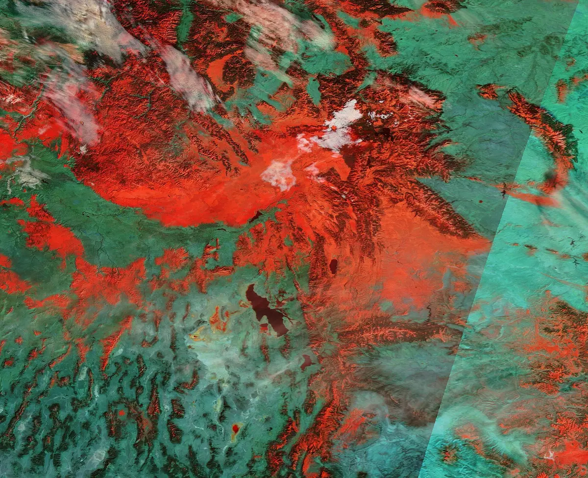 Snow in the Mountain West (MODIS 2024-12-25) – Aufnahme in der Umgebung von Brundage Mountain