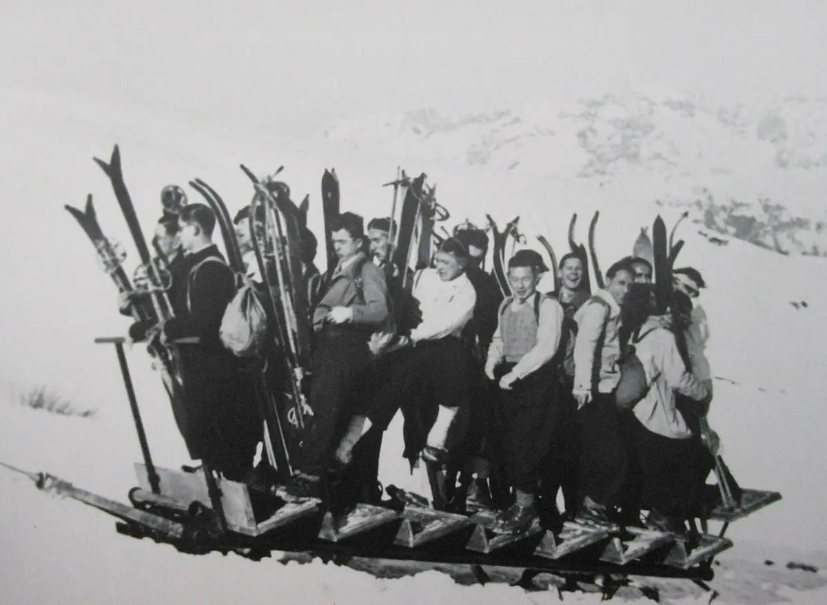 Prima slittovia in Europa sul Monte Bondone 1935 – Aufnahme in der Umgebung von Monte Bondone